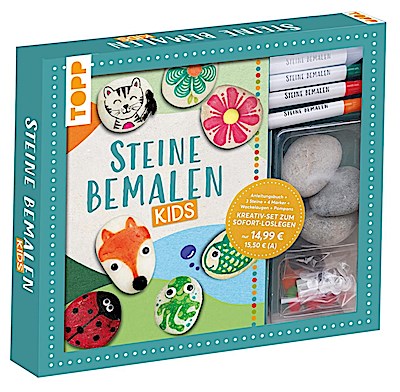 Kreativ-Set: Steine bemalen Kids mit Wackelaugen, Pompons